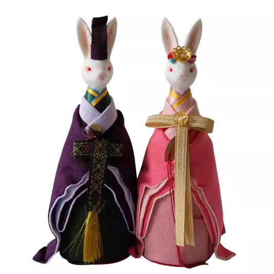 Rin Essense unique Japanese home decor present featuring rabbit figurines dressed in traditional kimono robes