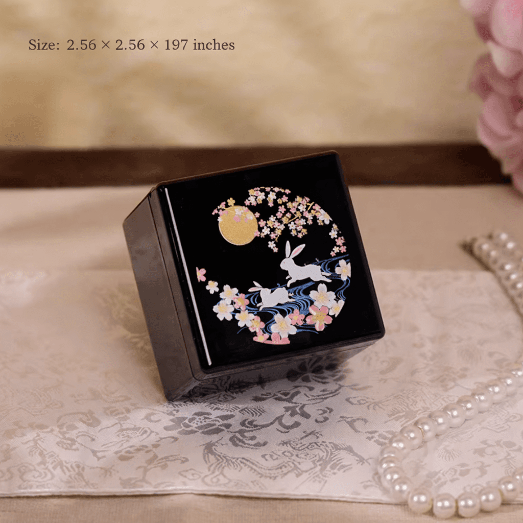 Japanese Yamanaka Lacquer Moon Rabbit Jewelry Box with Mirror – Makie Art Trinket Case - Rin Essense 