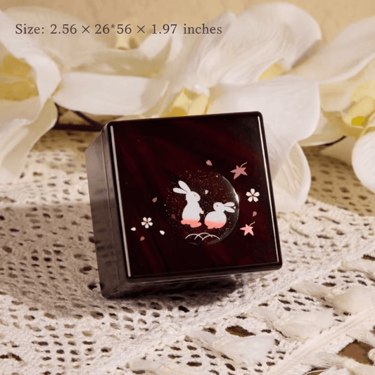 Rin Essense decorative small wooden box with engraved rabbit design and floral accents