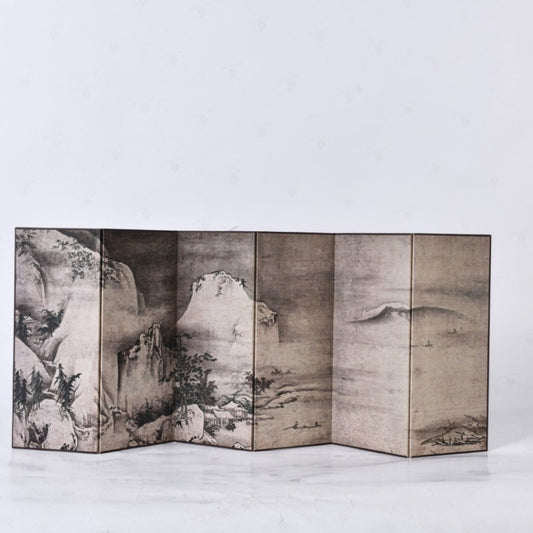 Rin Essense vintage style folding home décor screen with mountain and nature landscape painting