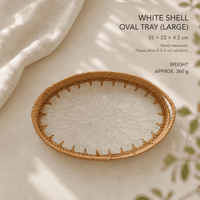 RIN ESSENCE white shell oval tray with mother of pearl nacre center and woven rattan edge