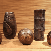 Rin Essense decorative wood vase set with unique natural grain patterns for home décor