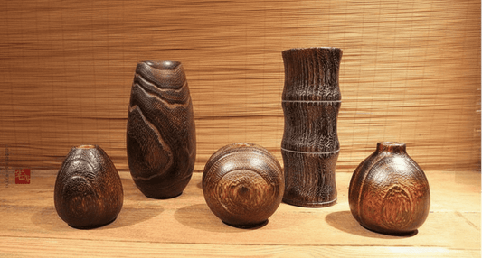 Rin Essense decorative wood vase set with unique natural grain patterns for home décor