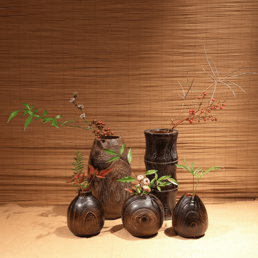 Rin Essense wood vase collection with natural branches and leaves for stylish home décor display