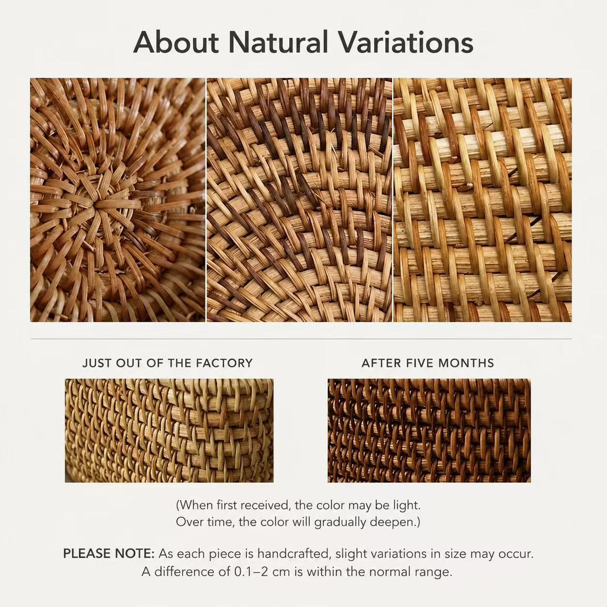 Natural color variations of handcrafted woven material by RIN ESSENCE showing mother of pearl nacre effect over time
