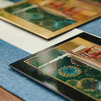 Yamanaka Lacquerware Makie Coaster – Timeless Japanese Craft with intricate floral and temple design on black and gold lacquer finish