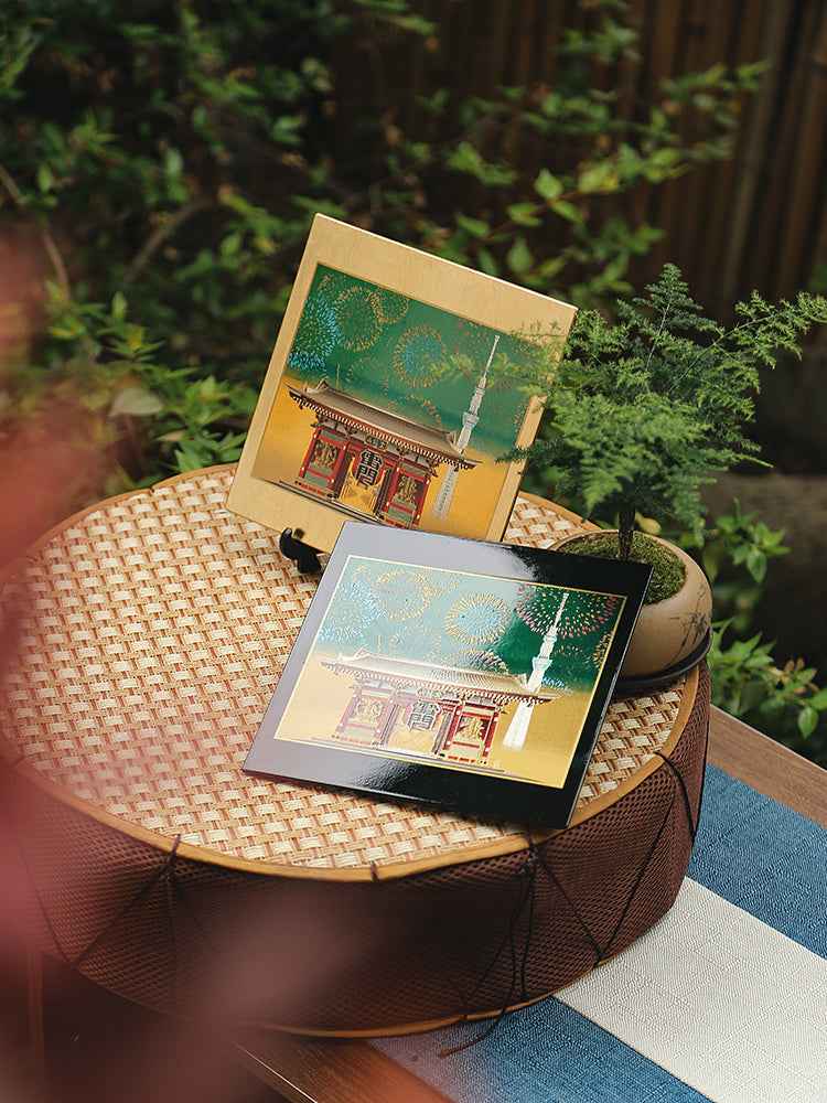 Yamanaka Lacquerware Makie Coaster – Timeless Japanese Craft with intricate traditional temple design by Rin Essense