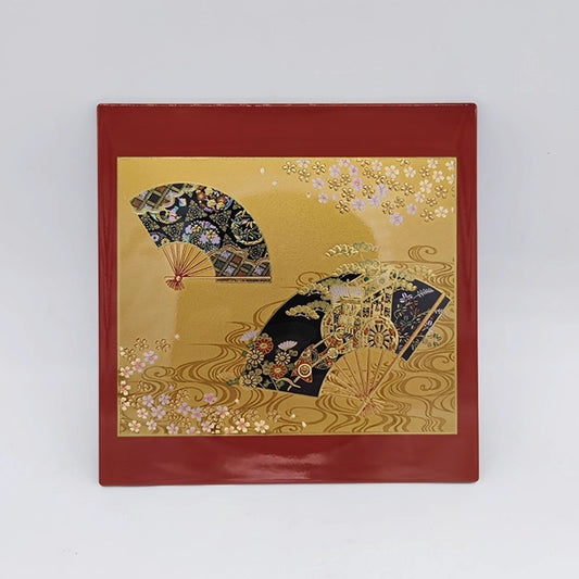 Yamanaka Lacquerware Makie Coaster – Timeless Japanese Craft with traditional fan and floral design