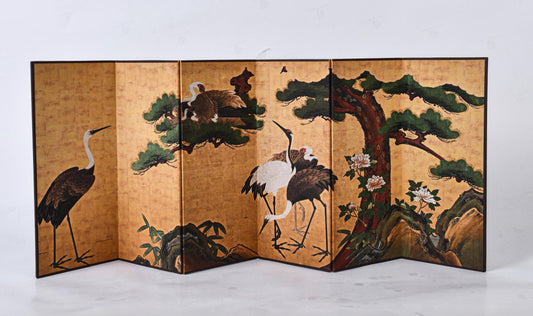 Rin Essense decorative folding screen with crane and tree design for zen bedroom decor ideas